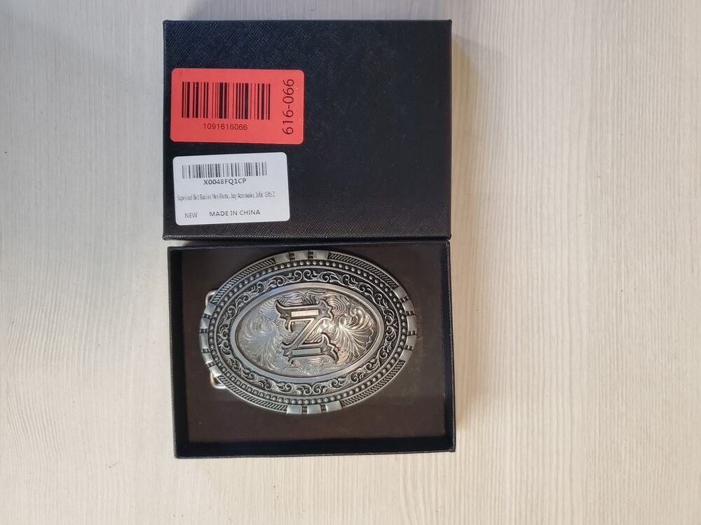 Mens Western Cowboy Belt Buckle Initial Z Silver Tone Ornate Engraved